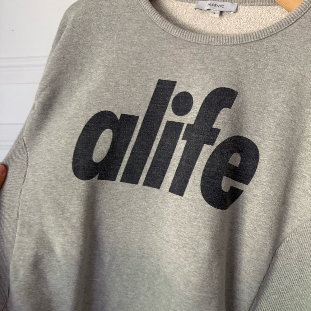 ALIFE heather grey logo‎ boxy cropped crew neck knit terry cotton pullover - Picture 4 of 7